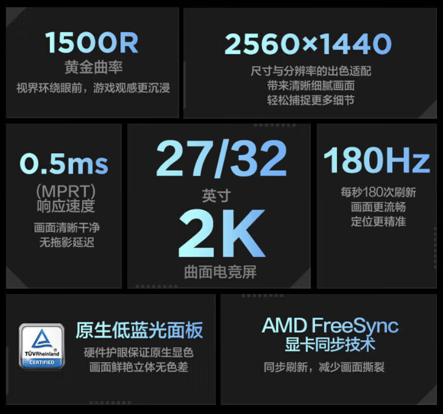 联想推出“R27qc-30”27 英寸曲面显示器：2K 180Hz + 1500R 曲率，1399 元（曲率.曲面.显示器）