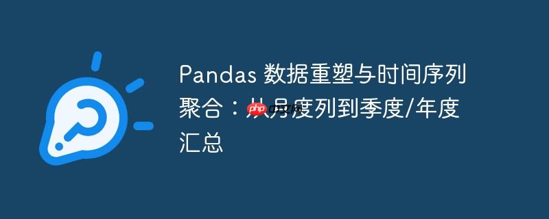Pandas 数据重塑与时间序列聚合：从月度列到季度/年度汇总
